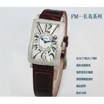 瑞士法兰克穆勒手表 瑞士石英机芯 棕色真皮表带女士手表