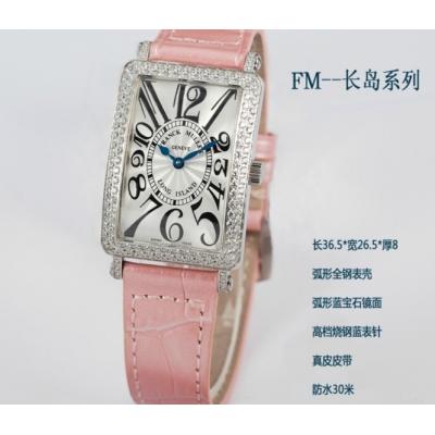 瑞士法兰克穆勒手表 瑞士石英机芯 粉色真皮表带女士手表