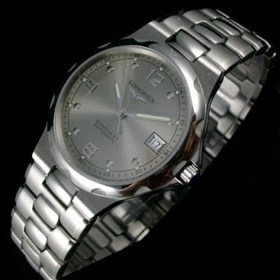 瑞士名表 浪琴LONGINES康卡斯系列 316L精钢全钢钢带灰面数字钻石自动机械钢带透底男士手表