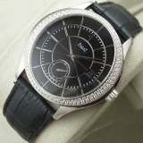 伯爵Piaget Black Tie黑带系列机械男表 真皮表带镶钻大号独立秒针男士手表