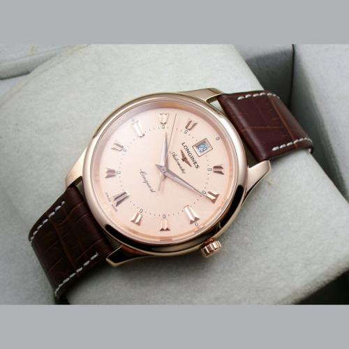 瑞士名表 浪琴LONGINES经典复古系列 真皮表带玫瑰金表壳自动机械男表 男士手表
