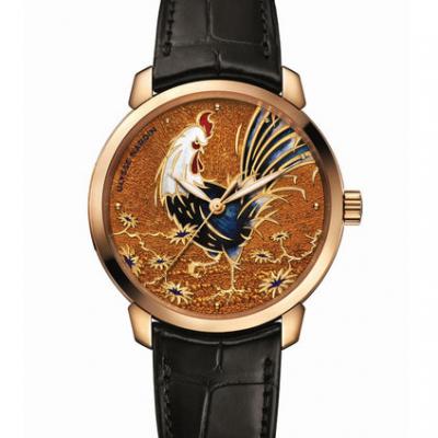 雅典Classico鎏金系列 鸡年生肖内填珐琅《鎏金金鸡腕表》 8152_111_2_ROOSTER 男士自动机械手表