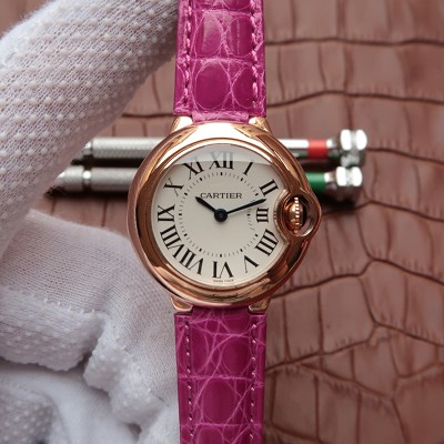 v8小号卡地亚Cartier 蓝气球系列WGBB0007 粉紫色皮带 18K玫瑰金 瑞士石英女士手表