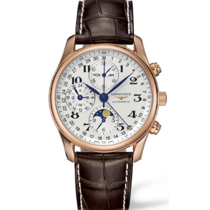高仿浪琴月相表价格 GS厂浪琴名匠系列L2.673.8.78.3 玫瑰金皮带复刻手表表